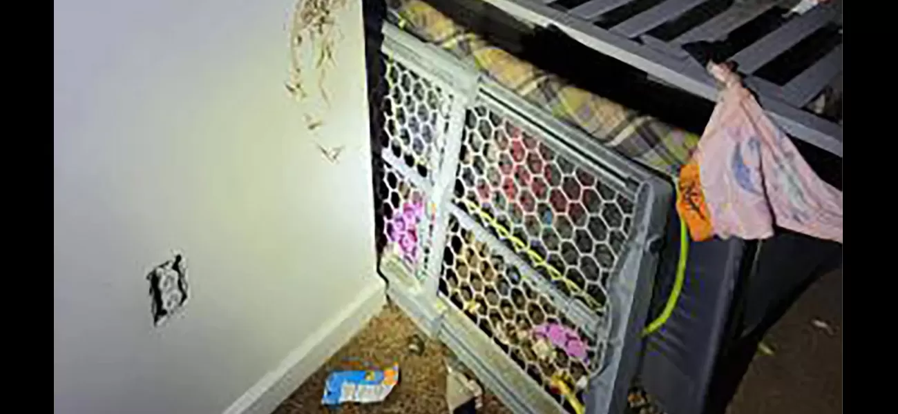 A mother confined her 2-year-old child in a cage filled with excrement.