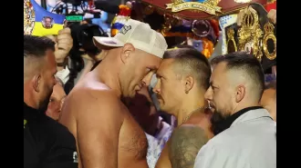 Boxers Tyson Fury and Oleksandr Usyk had to be separated by security at a heated weigh-in.