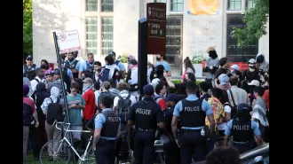 Students and alumni briefly take over politics building following removal of pro-Palestinian camp.