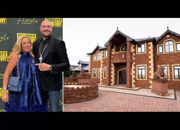 A peek inside Tyson and Paris Fury's luxurious £1.7 million mansion, complete with couple's thrones, Versace curtains, and a 'Gypsy King' driveway.