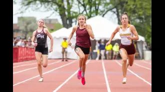 At the state track competition, Windsor's Mikey Munn and Golden's Abigail Trapp dominate the sprints amidst chaotic conditions.