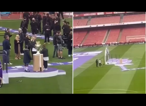 Arsenal fans mocked by rivals for video of practice for trophy ceremony in Premier League.