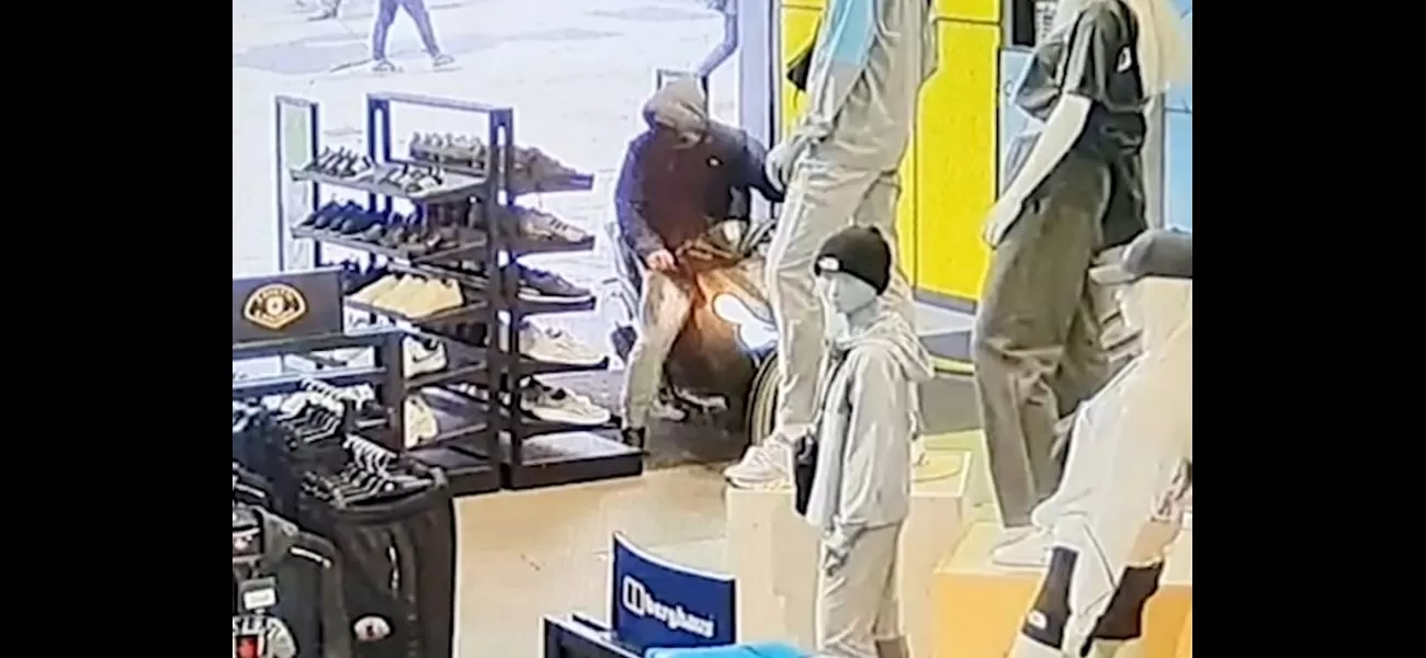A man on a moped drove through a JD Sport store and then proceeded to kick a police officer in the face.