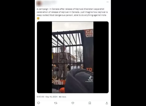 PM Modi's cutout in jail in Canada is a fake connection to Delhi CM Kejriwal's release on interim bail.