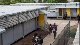 Some schools still have temporary classrooms even after two decades.