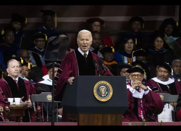 Joe Biden responds to backlash over his handling of the Gaza crisis in his keynote speech at Morehouse College graduation, faced with limited opposition.