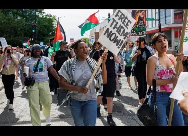 Coalition urges action at DNC by hosting pro-Palestine rally at CPD station.