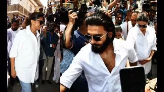 Deepika Padukone shows off her pregnancy belly while voting alongside her husband Ranveer Singh.