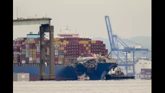 Damaged ship that caused Baltimore bridge collapse being guided to harbor.