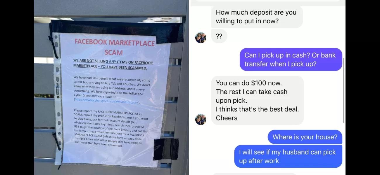 After being targeted by scammers, a resident puts up a sign to deter them from sending victims to their home.