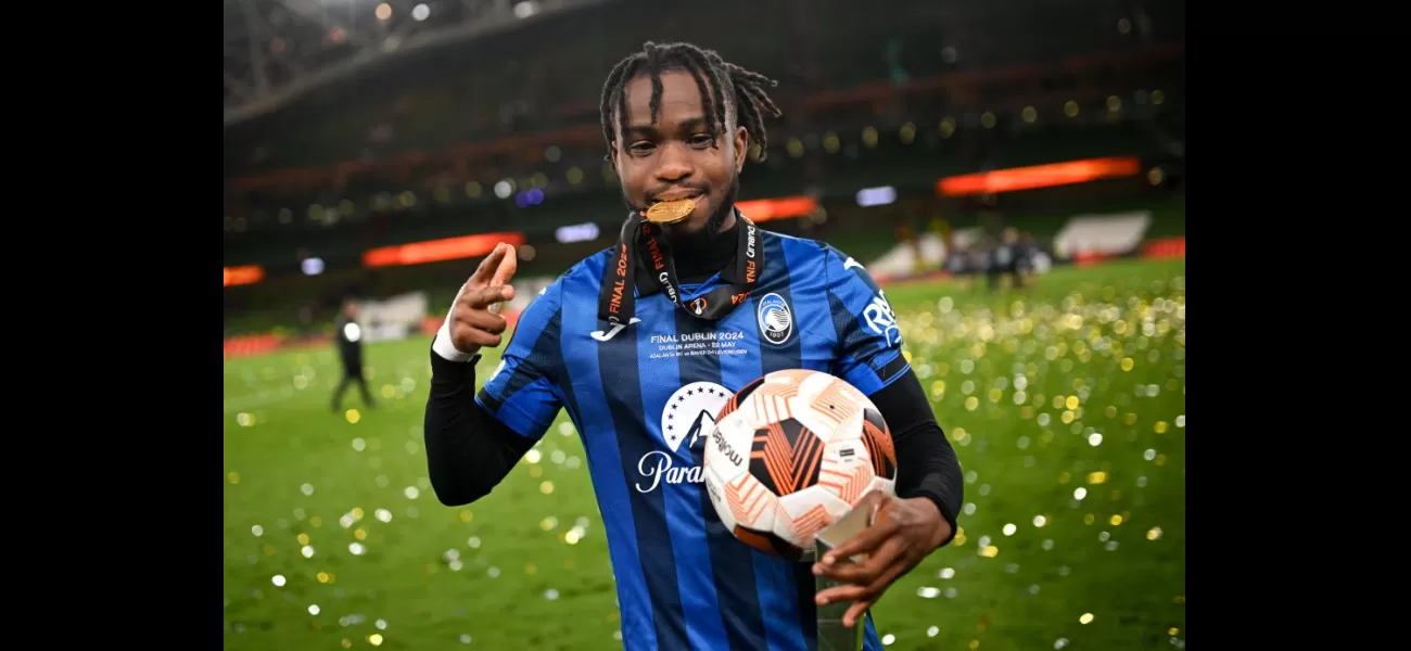 Ademola Lookman celebrates after becoming the first English player to score in a Europa League final for Atalanta in their victory against Bayer Leverkusen.