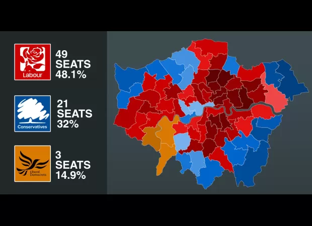 Learn how Londoners voted in the recent general election with this detailed map.