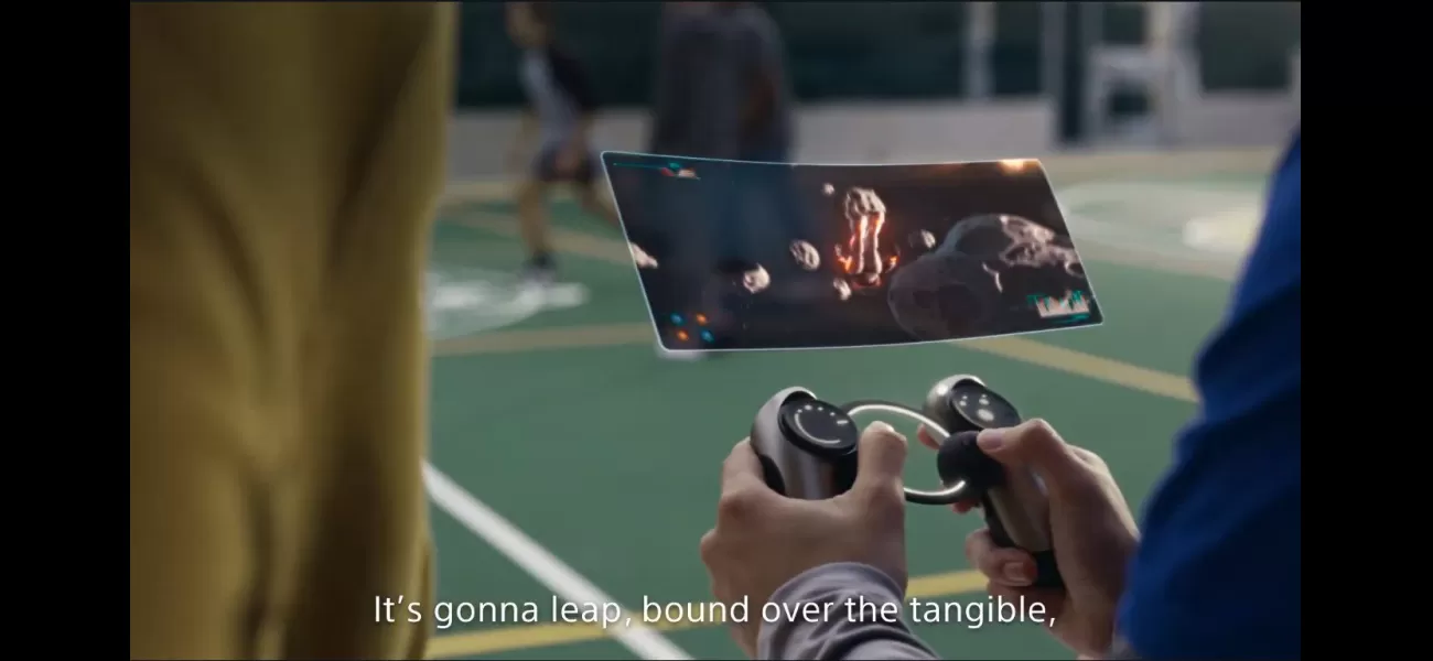 Video shows futuristic floating screen on PlayStation controller for next generation.