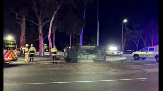 Driver survives scary roundabout accident in Adelaide.