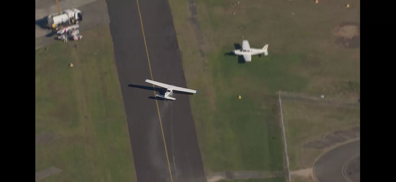 Small aircraft safely lands at Bankstown Airport after experiencing problems.