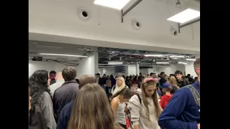 Major UK airport experiences travel chaos with long lines and delays for passengers.