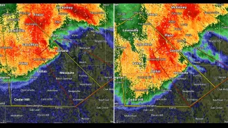 Severe storm moving through the US as seen on radar.