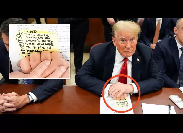 Trump's handwritten note serves as a reminder of his past comments during the hush money trial.
