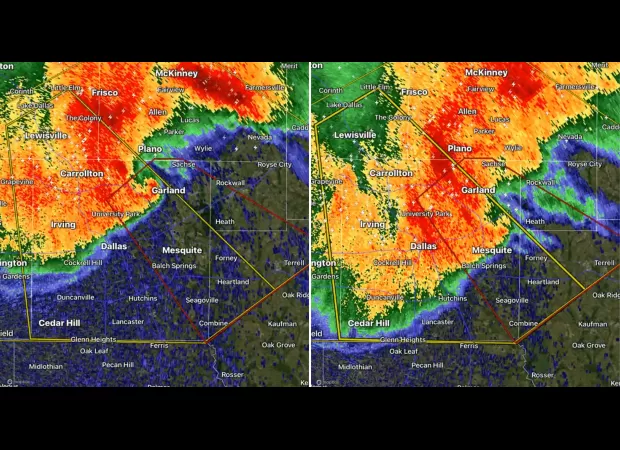 Severe storm moving through the US as seen on radar.