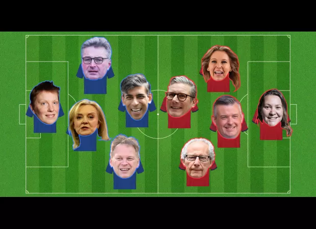 Our choices for a Labour vs. Tories five-a-side match in a football-dominated election.
