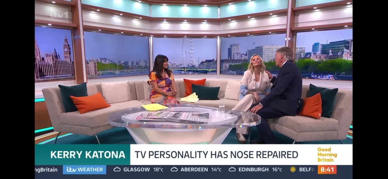 TV host shocks audience while examining Kerry Katona's surgically repaired nose following substance abuse.