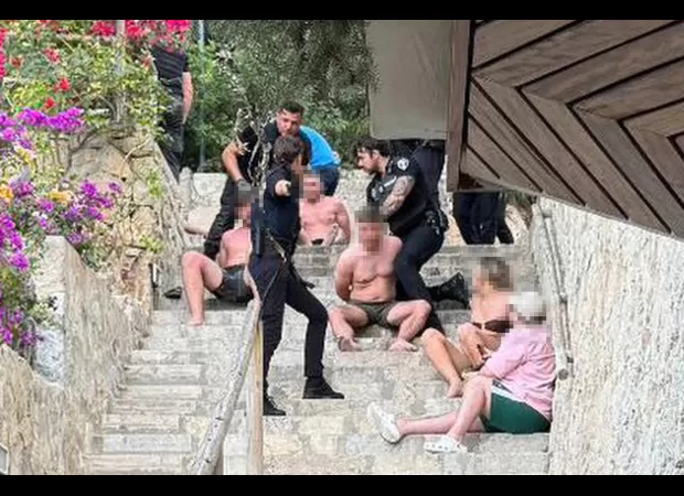 Eight British men were taken into custody after a large brawl broke out at a restaurant in Majorca during a stag party.
