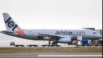 Plane goes off runway because of steering issue.