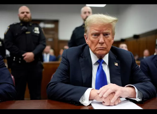 Trump's historic conviction as first US president to be a felon leaves him with a disapproving expression.