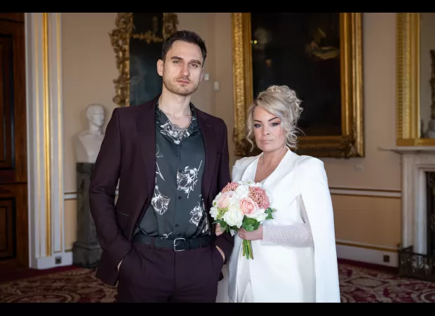 Grace Black is crying after Freddie Roscoe's plan to breakout of prison goes wrong during the wedding in Hollyoaks