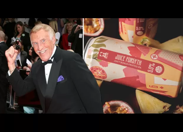 Beer company recalls beverage due to potential for exploding cans, inspired by famous TV personality Bruce Forsyth.