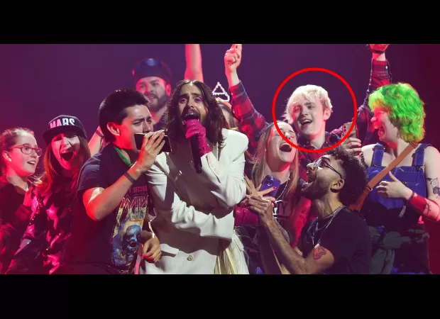 Jared Leto unaware of X Factor stars' identity when they surprise him on his show.