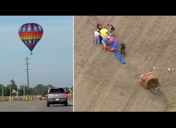 Three people were injured after hot air balloon hit power lines