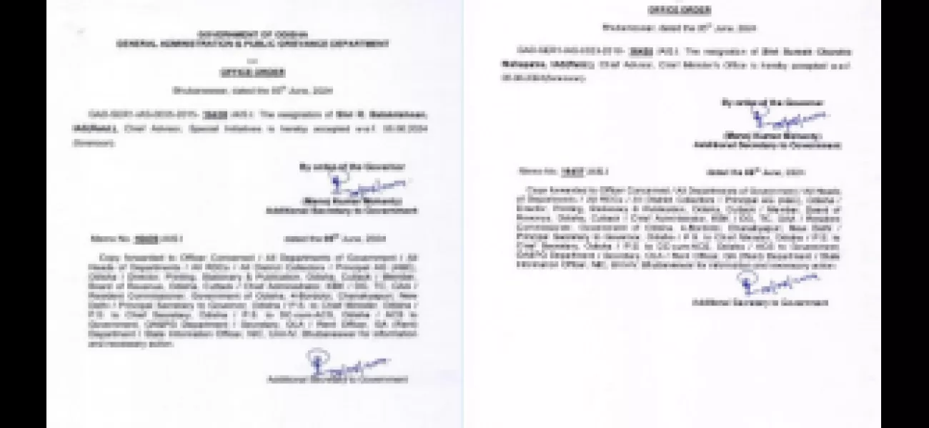 Two former IAS officers, Suresh Mahapatra and R Balakrishnan, have quit as advisors to Odisha CM.