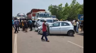 A trailer crashed into multiple vehicles on NH-49, resulting in 3 deaths and 12 injuries.