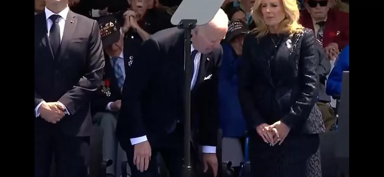 Biden criticized for unusual sitting posture during D-Day event.
