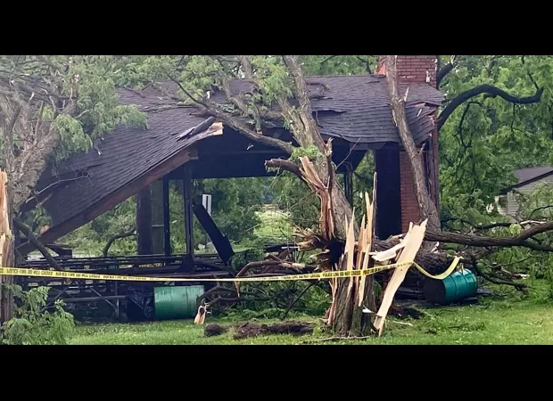 2-year-old dies after tornado throws tree onto bed while sleeping.