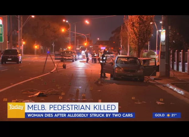 Melbourne pedestrian dies in apparent collision with two cars.