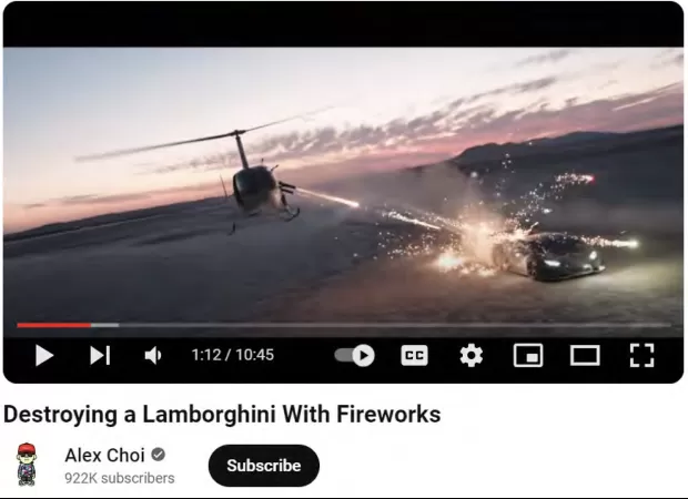 YouTuber faces legal action for filming firework display on a helicopter and targeting a Lamborghini.