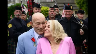 100-year-old WWII vet marries his sweetheart in France, showing that love knows no bounds and stands the test of time.