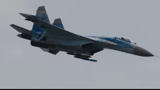 Ukrainian warplane successfully targets and hits Russian forces, striking at Putin's command in a direct hit.