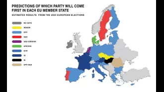 A map displays the extent of far-right support in Europe following EU elections.