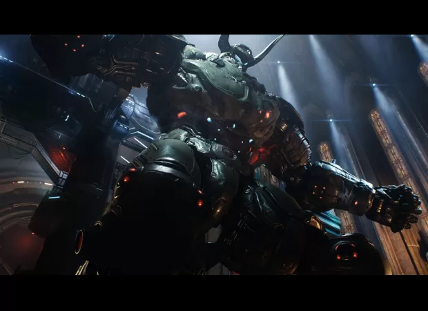 Doom: The Dark Ages is available on Xbox and PS5, with a very heavy metal aesthetic.