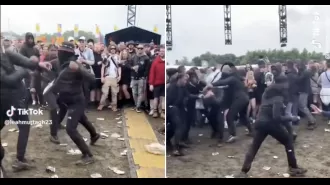 Police confiscate weapons and drugs at festival, causing a large brawl to break out.