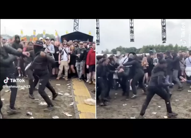 Police confiscate weapons and drugs at festival, causing a large brawl to break out.
