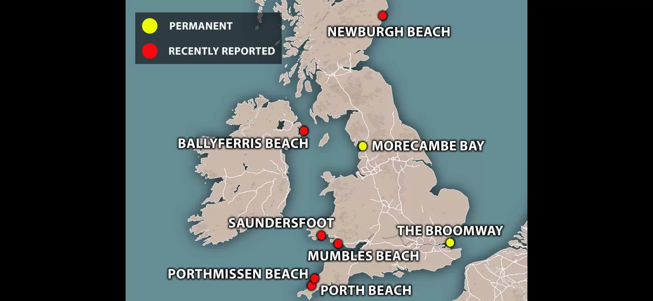 A map shows where quicksand is most frequently found in the UK.