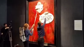 Activists deface first portrait of King Charles I.