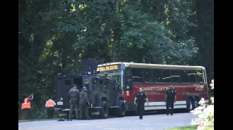 Police chase on US bus ends in shooting, one person killed during peak hour commute.