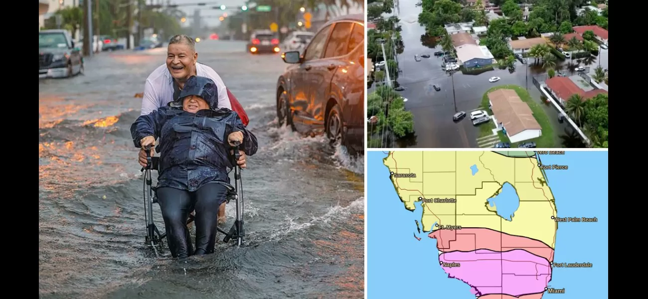 A map displays flood zones in South Florida due to heavy rain from a tropical storm.