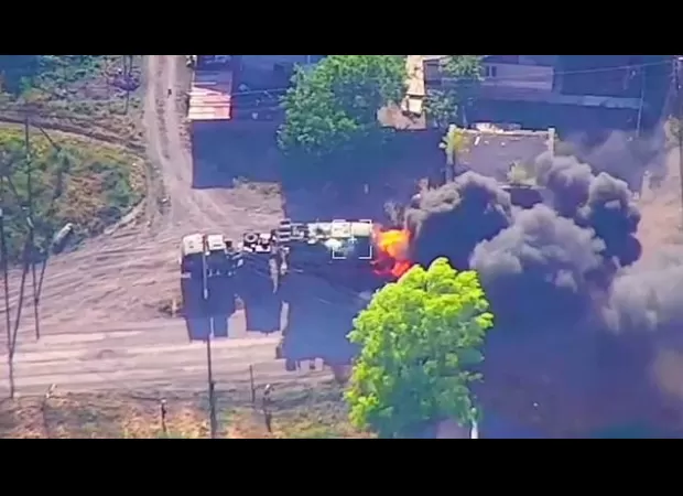 Expensive Russian military equipment destroyed by kamikaze drone attack.