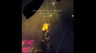 Chris Brown has an outburst onstage when he becomes stuck in the air during a performance.